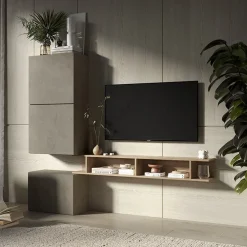 Garnero Arredamenti Parete attrezzata 180x160h cm soggiorno rovere chiaro tortora Sunset 51 Rovere - Tortora Sale