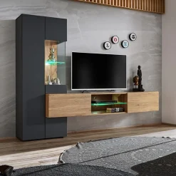 Garnero Arredamenti Parete attrezzata 210x160h cm soggiorno moderna rovere antracite Picasso Online