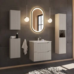 Garnero Arredamenti Pensile bagno sospeso 30x57h cm cannettato 1 anta Cleany Beige Discount