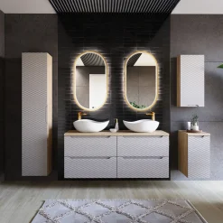 Garnero Arredamenti Pensile bagno sospeso 35x75h cm 1 anta beige rovere Swim Beige - Rovere Outlet