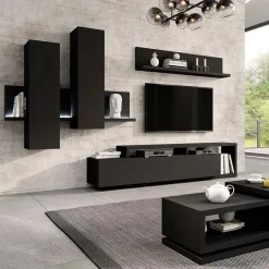 Garnero Arredamenti Pensile 152x142h cm per parete attrezzata con mensola Megan Gihome® Nero Opaco Best