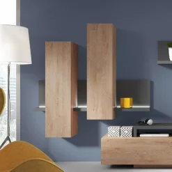 Garnero Arredamenti Pensile 152x142h cm per parete attrezzata con mensola rovere antracite Megan Gihome® Rovere - Antracite Discount