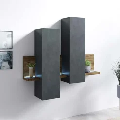 Garnero Arredamenti Pensile 152x142h cm per parete attrezzata con mensola antracite spatolato noce Megan Gihome® Noce - Antracite Discount