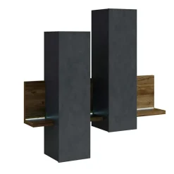 Garnero Arredamenti Pensile 152x142h cm per parete attrezzata con mensola antracite spatolato noce Megan Gihome® Noce - Antracite Discount