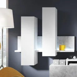 Garnero Arredamenti Pensile 150x142h h cm per parete attrezzata con mensola bianco opaco cemento Megan Gihome® Cemento - Bianco opaco