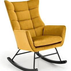 Garnero Arredamenti Poltrona a dondolo relax imbottita in velluto giallo Nanna Senape