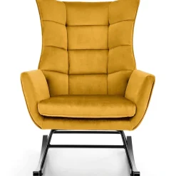 Garnero Arredamenti Poltrona a dondolo relax imbottita in velluto giallo Nanna Senape