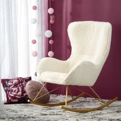 Garnero Arredamenti Poltrona a dondolo relax imbottita in tessuto panna oro Spitz Bianco Opaco - Oro Hot