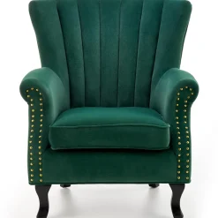 Garnero Arredamenti Poltrona classica relax imbottita in velluto verde scuro Mazia Tessuto Vellutino Verde Hot