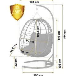 Garnero Arredamenti Poltrona da giardino a dondolo sospesa con cuscini Breeze Nero Clearance