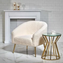 Garnero Arredamenti Poltrona da salotto in tessuto panna e acciaio oro Camel Hot