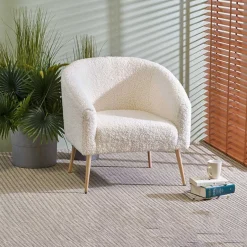 Garnero Arredamenti Poltrona design a pozzetto tessuto bouclè bianco crema legno Alaska Online