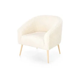 Garnero Arredamenti Poltrona design a pozzetto tessuto bouclè bianco crema legno Alaska Online