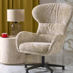 Garnero Arredamenti Poltrona design girevole imbottita in tessuto Mappy Beige Outlet