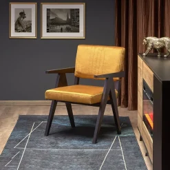 Garnero Arredamenti Poltrona design legno velluto giallo senape Lugano Hot