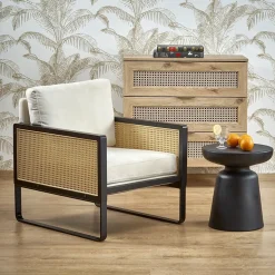 Garnero Arredamenti Poltrona design soggiorno in rattan naturale beige nero Niceto Clearance