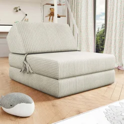 Garnero Arredamenti Poltrona divano letto pieghevole 90 cm velluto a coste beige Lorin Velluto Poso Beige Discount