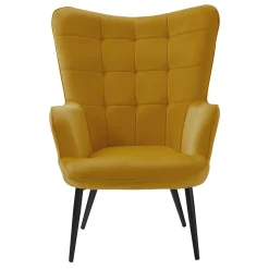 Garnero Arredamenti Poltrona imbottita con poggiapiedi in velluto giallo Siena Senape Outlet