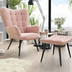 Garnero Arredamenti Poltrona imbottita con poggiapiedi in velluto Siena Rosa Discount