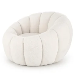 Garnero Arredamenti Poltrona imbottita in tessuto bouclé design moderno color Coccoluna Crema Outlet