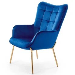 Garnero Arredamenti Poltrona relax imbottita blu in velluto gambe oro Futura Best
