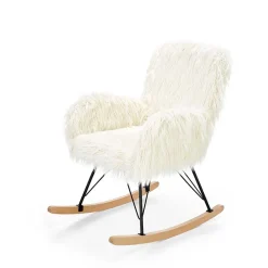 Garnero Arredamenti Poltrona sedia a dondolo design pelliccia bianco crema struttura legno metallo Winnipeg Online