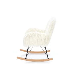 Garnero Arredamenti Poltrona sedia a dondolo design pelliccia bianco crema struttura legno metallo Winnipeg Online