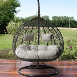 Garnero Arredamenti Poltrona sospesa 2 posti da giardino 120x200h cm grigio con cuscini Ibisco Grigio scuro - Grigio chiaro Hot