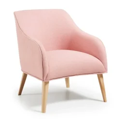 Garnero Arredamenti Poltroncina design in tessuto rosa con piedini rovere Bobly