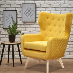 Garnero Arredamenti Poltroncina imbottita in velluto giallo legno naturale Seven Hot