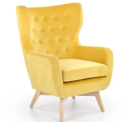 Garnero Arredamenti Poltroncina imbottita in velluto giallo legno naturale Seven Hot