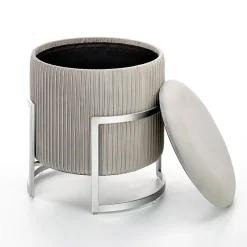 Garnero Arredamenti Pouf da salotto contenitore in velluto chiaro Franklin Grigio New