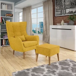 Garnero Arredamenti Pouf imbottito in tessuto quadrato 65x65cm giallo Soffio Senape Discount