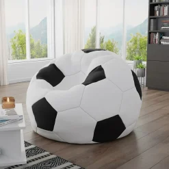 Garnero Arredamenti Pouf poltrona sacco palla da calcio ecopelle bianco nero Lionel Bianco - Nero Clearance
