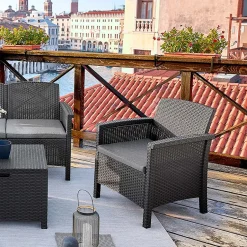 Garnero Arredamenti Salotto da giardino 2 poltrone divano tavolino con cuscini polipropilene grafite Capri Sale