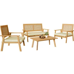 Garnero Arredamenti Salotto da giardino 4 posti con cuscini e tavolino legno Zacinto Hot