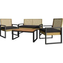 Garnero Arredamenti Salotto da giardino 4 posti con cuscini e tavolino acacia nero Timo Outlet