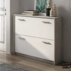 Garnero Arredamenti Scarpiera ingresso 98x81h cm 2 ante ribalta bianco frassinato cemento Thomas Best