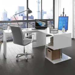 Garnero Arredamenti Scrivania angolare ufficio 180x78cm ErgoDesk Bianco Lucido Hot