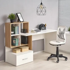 Garnero Arredamenti Scrivania 149/50cm ufficio moderna bianco rovere Jade Gihome® Bianco Opaco - Rovere Hot