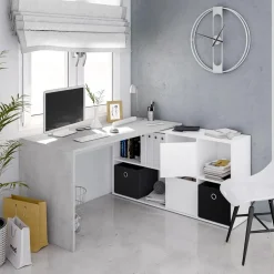Garnero Arredamenti Scrivania 136/203cm ufficio multiposizione bianco opaco cemento Corner Online