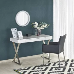 Garnero Arredamenti Scrivania consolle 120x55cm bianco lucido acciaio cromato Lizzy New