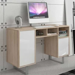 Garnero Arredamenti Scrivania ufficio moderna 120x42cm bianco lucido rovere Kelli Rovere - Bianco Lucido Sale