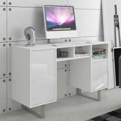 Garnero Arredamenti Scrivania ufficio moderna 120x42cm bianco opaco e lucido Kelli Bianco Opaco - Bianco Lucido Online