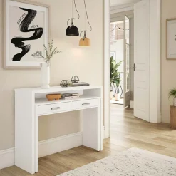Garnero Arredamenti Scrivania ufficio salvaspazio moderna 37/71cm bianco opaco Eva Discount