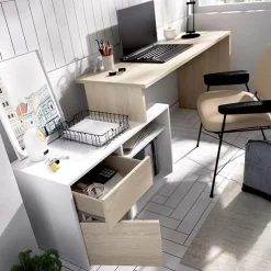 Garnero Arredamenti Scrivania ufficio salvaspazio 230x51cm rovere bianco lucido Teddy Rovere - Bianco Lucido Discount