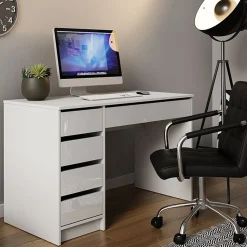 Garnero Arredamenti Scrivania ufficio 120x75cm 5 cassetti Blackpool Bianco Lucido Hot