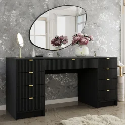 Garnero Arredamenti Scrivania 154x55cm con 9 cassetti cannettata Athena Nero Discount