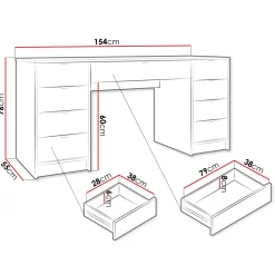 Garnero Arredamenti Scrivania 154x55cm con 9 cassetti cannettata Athena Beige Outlet
