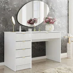 Garnero Arredamenti Scrivania 120x55cm con 5 cassetti cannettata Athena Bianco Sale